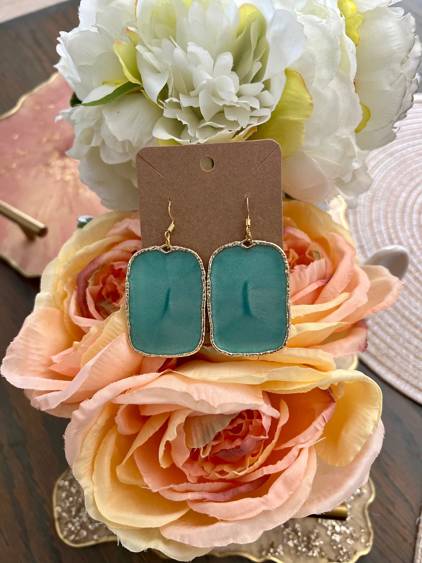 Seafoam Blue/Green Rectangle Earrings - Large