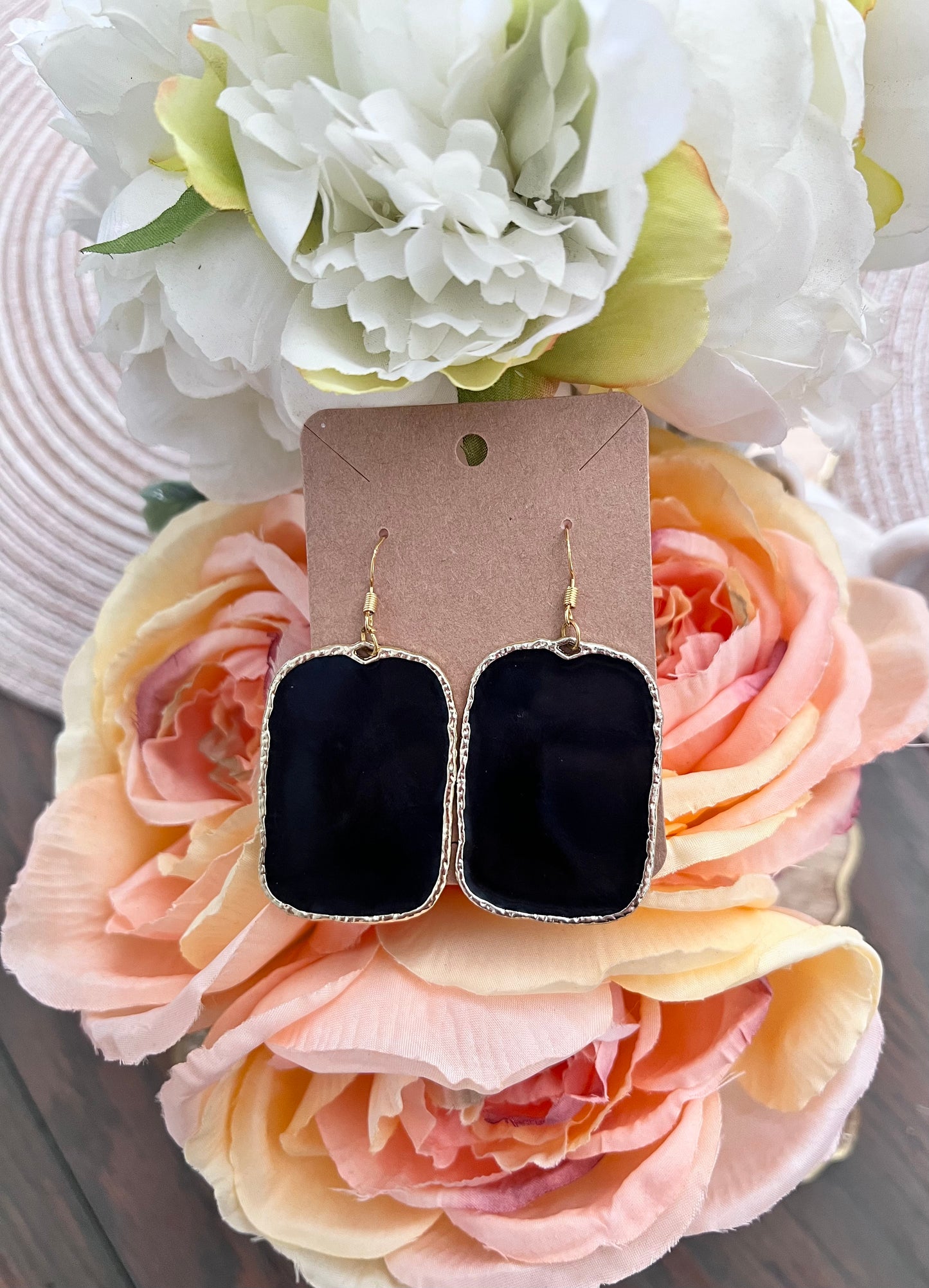 Black Rectangle Earrings - Large